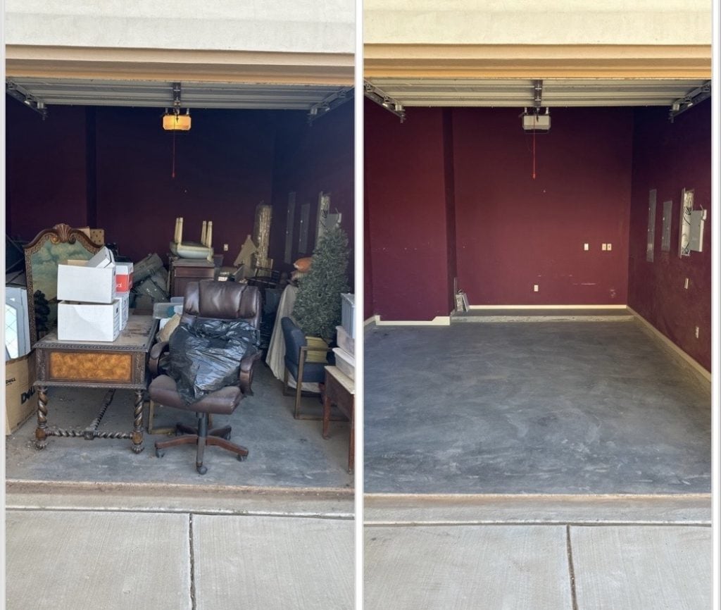 Garage before and after junk removal - fully cleared