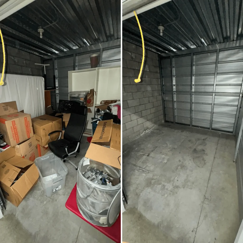 Storage unit before and after junk removal